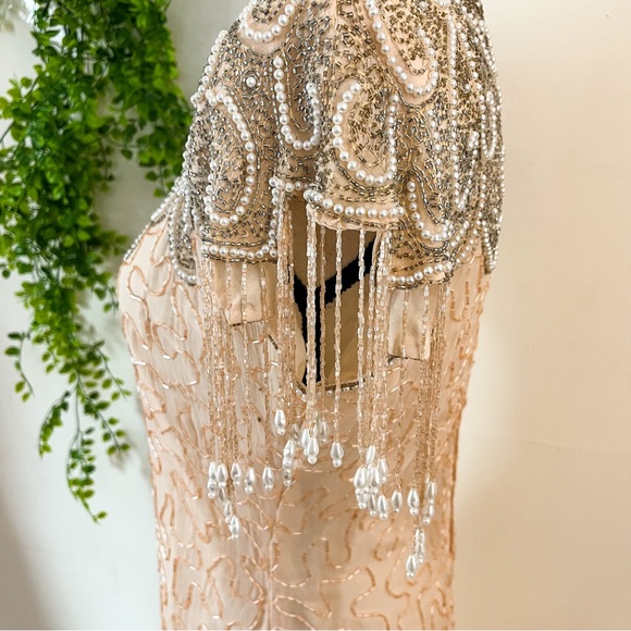 Vintage Lew Magram Peach Silk Beaded Cocktail Dress Medium - Picture 2 of 11